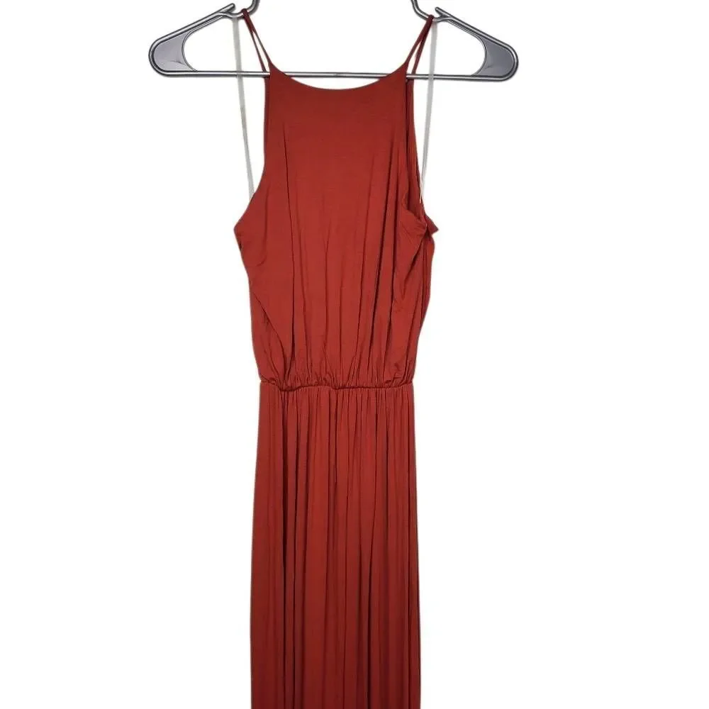 NWT Lush Spaghetti‎ Strap Blouson Jersey Maxi Dress Tandoori Spice Rust Small